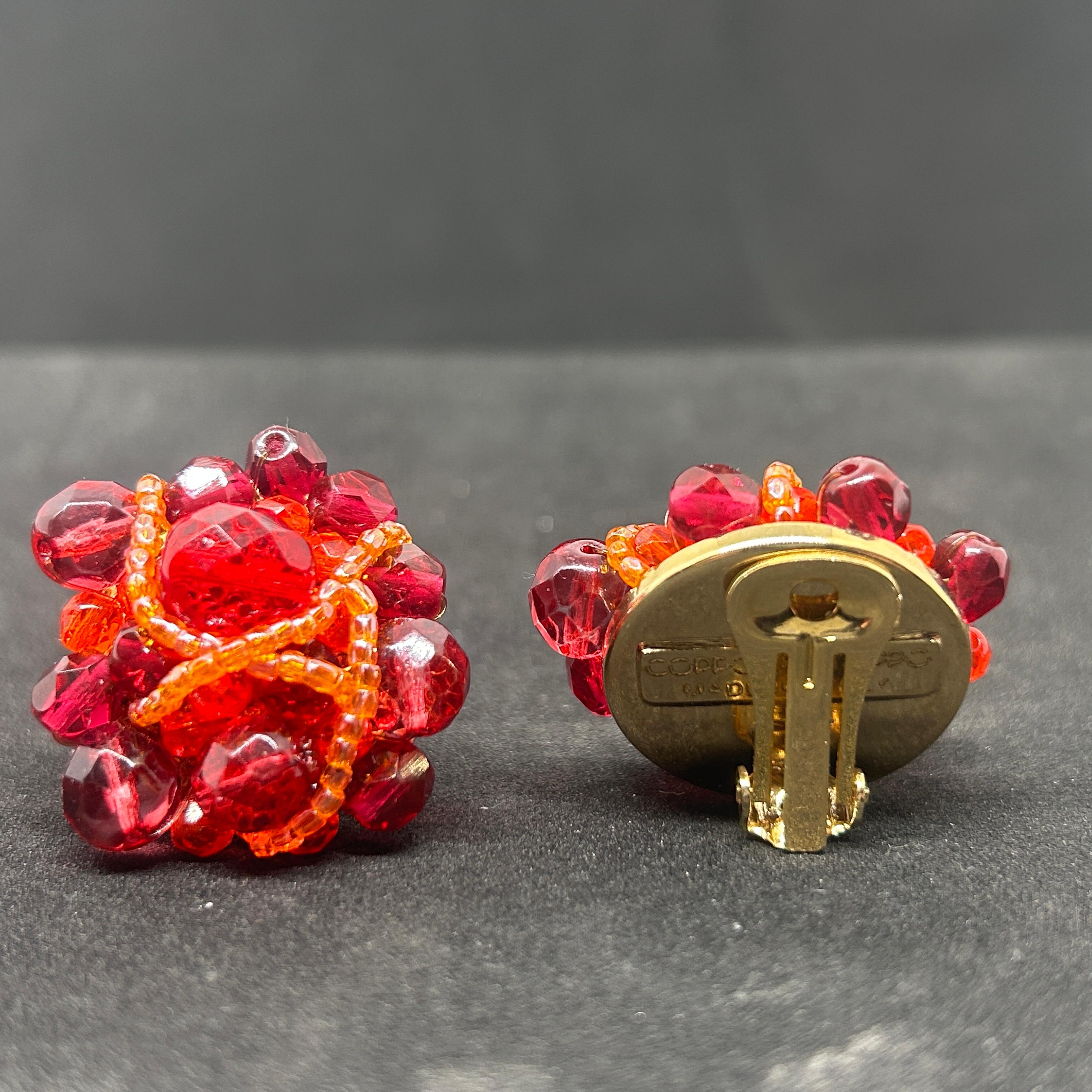 21st Century Coppola e Toppo Red and Orange Beaded Clip-On Earrings For Sale 2
