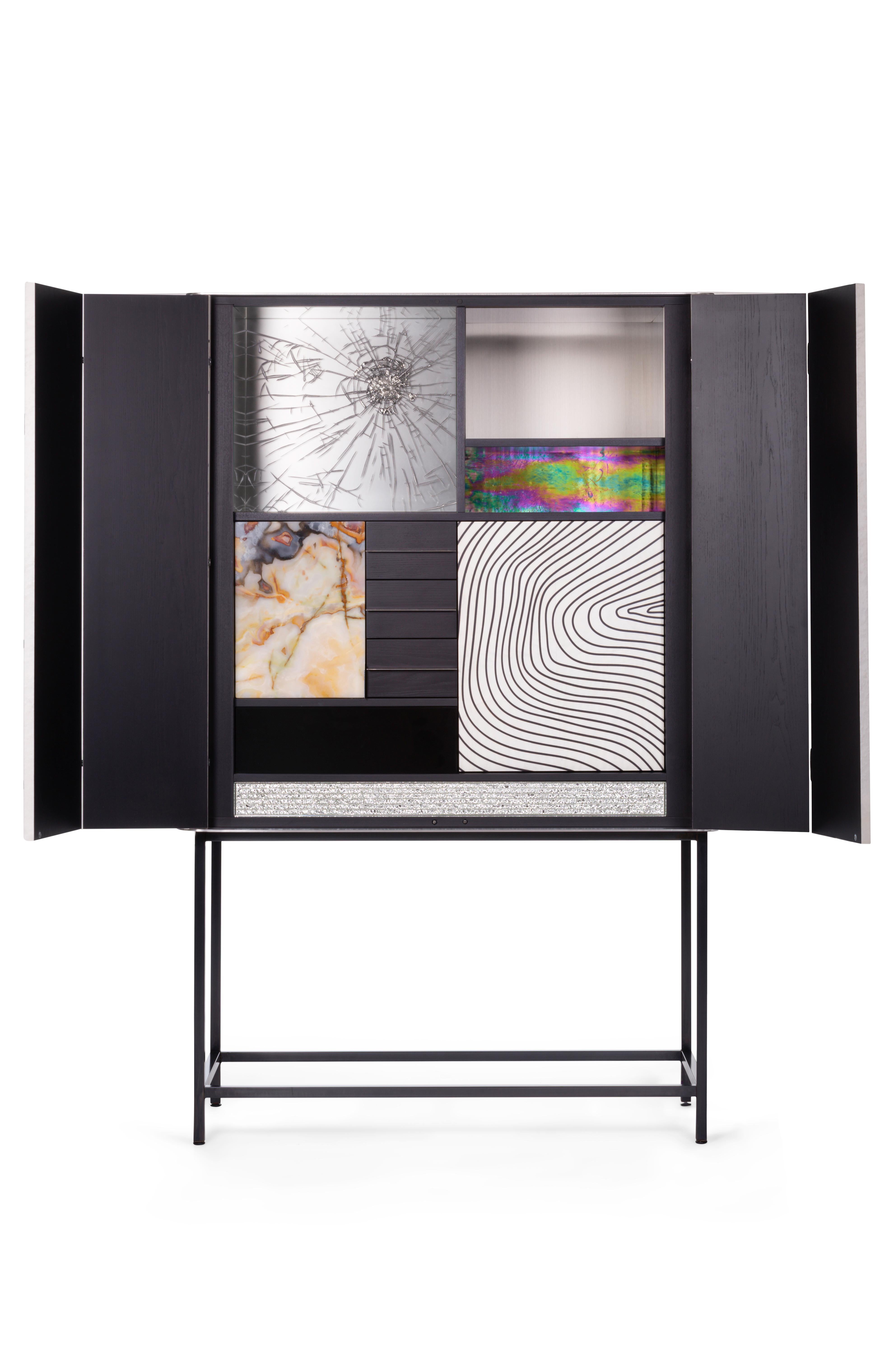 Contemporary 21st Century Corde Bar Cabinet, Birdseye Maple and Ash Inlays, Made in Italy For Sale