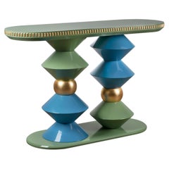 Console Cortez del 21° secolo in legno laccato foglia oro