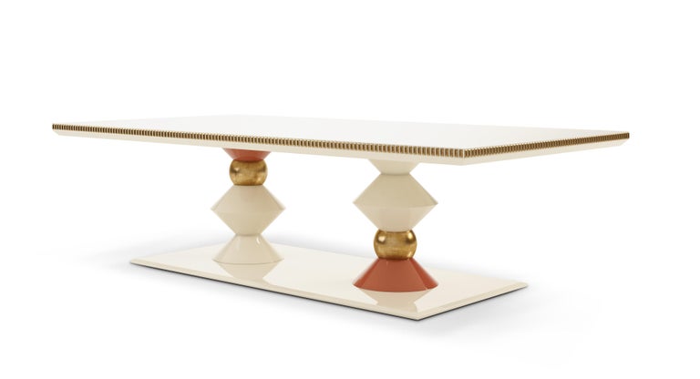 Portuguese 21st Century Cortez Dining Table Gloss Lacquered Gold Leaf Coated For Sale