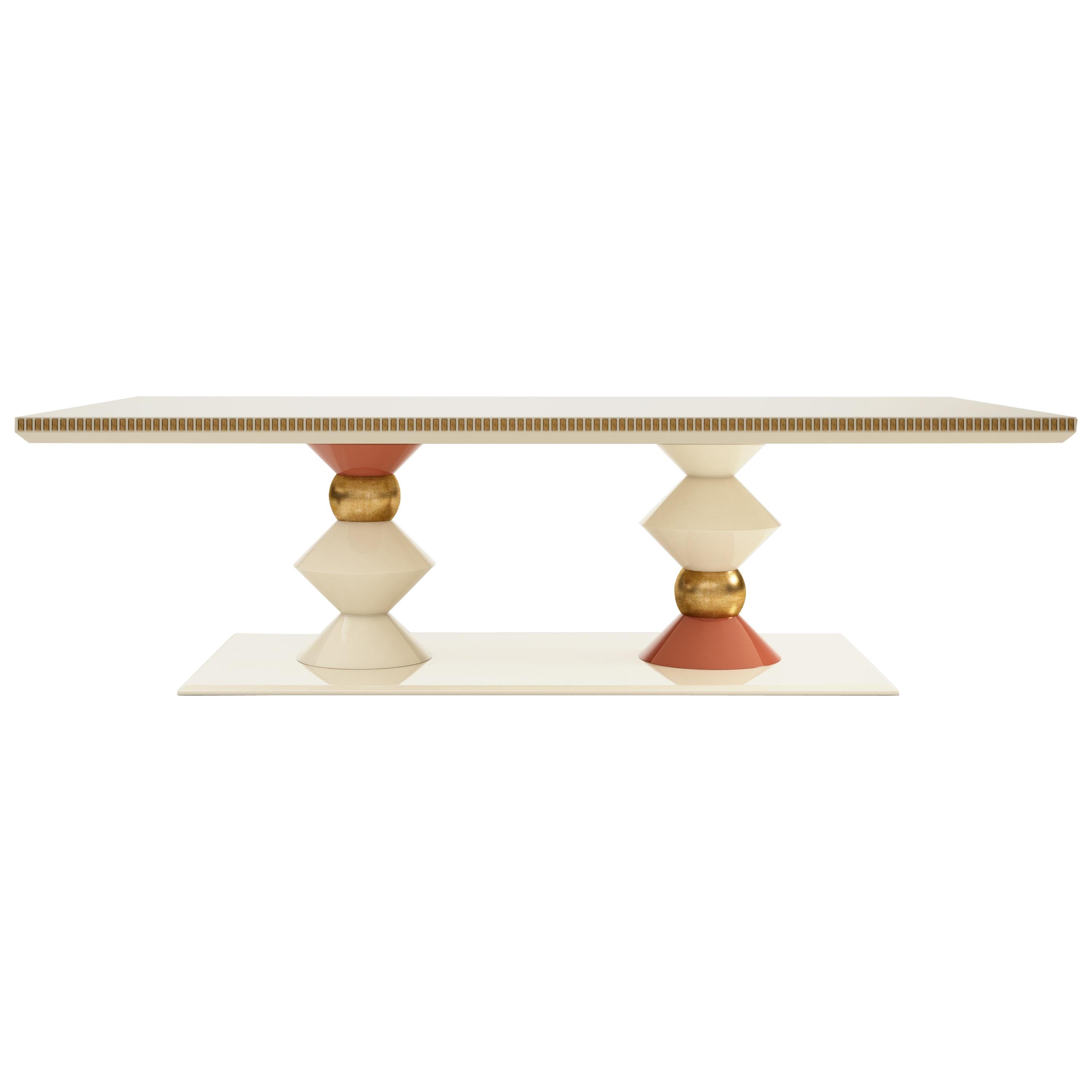 21st Century Cortez Dining Table Gloss Lacquered Gold Leaf Coated