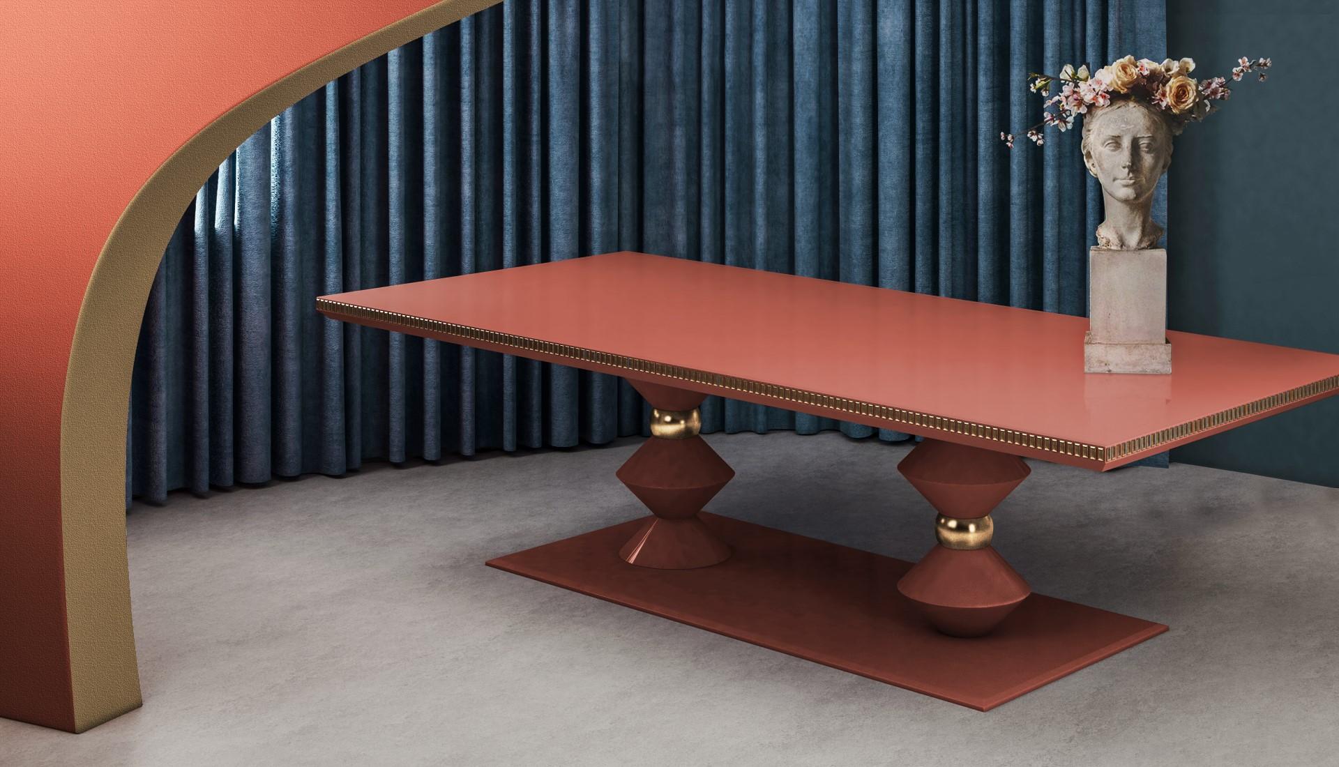 Table de salle à manger Cortez du 21e siècle laquée à la feuille d'or, fabriquée au Portugal par Malabar en vente 1