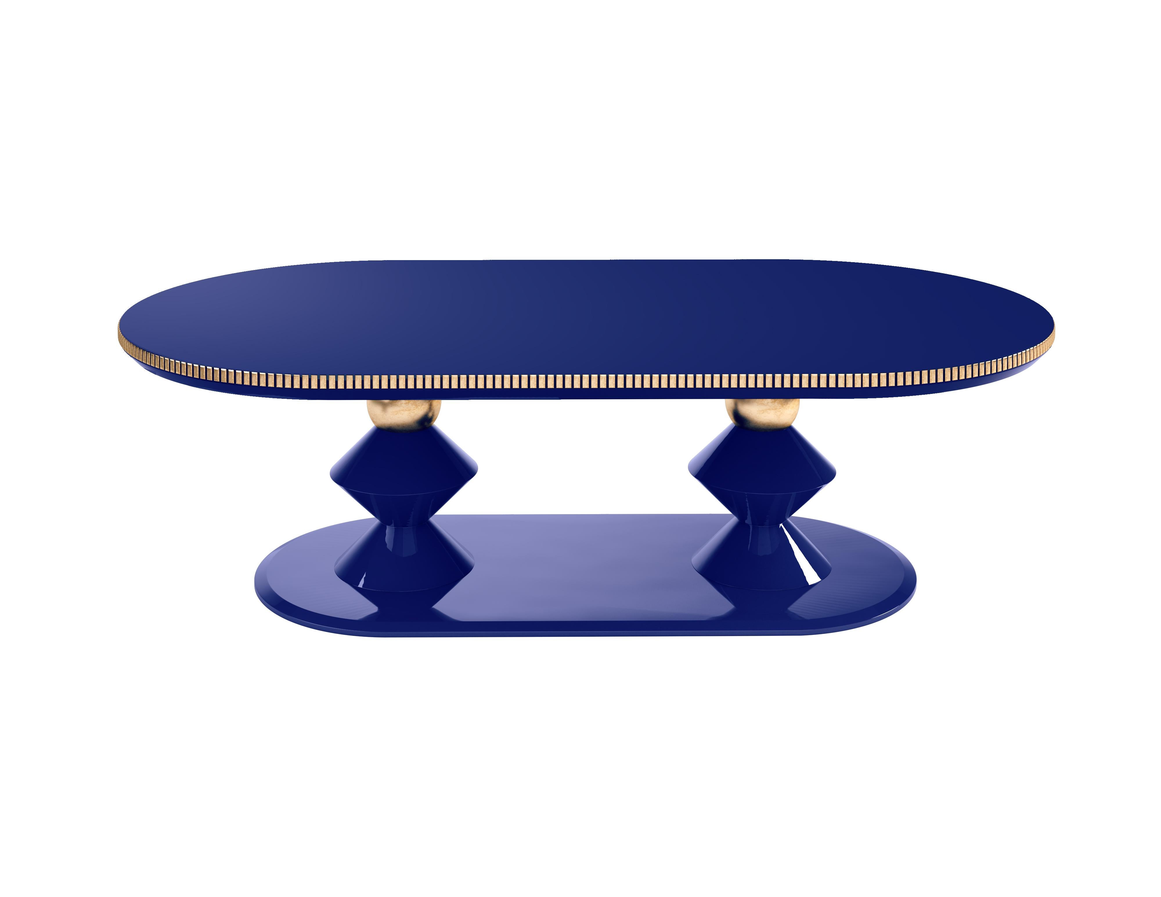 Table de salle à manger Cortez II du 21e siècle en bois laqué feuille d'or en vente 1