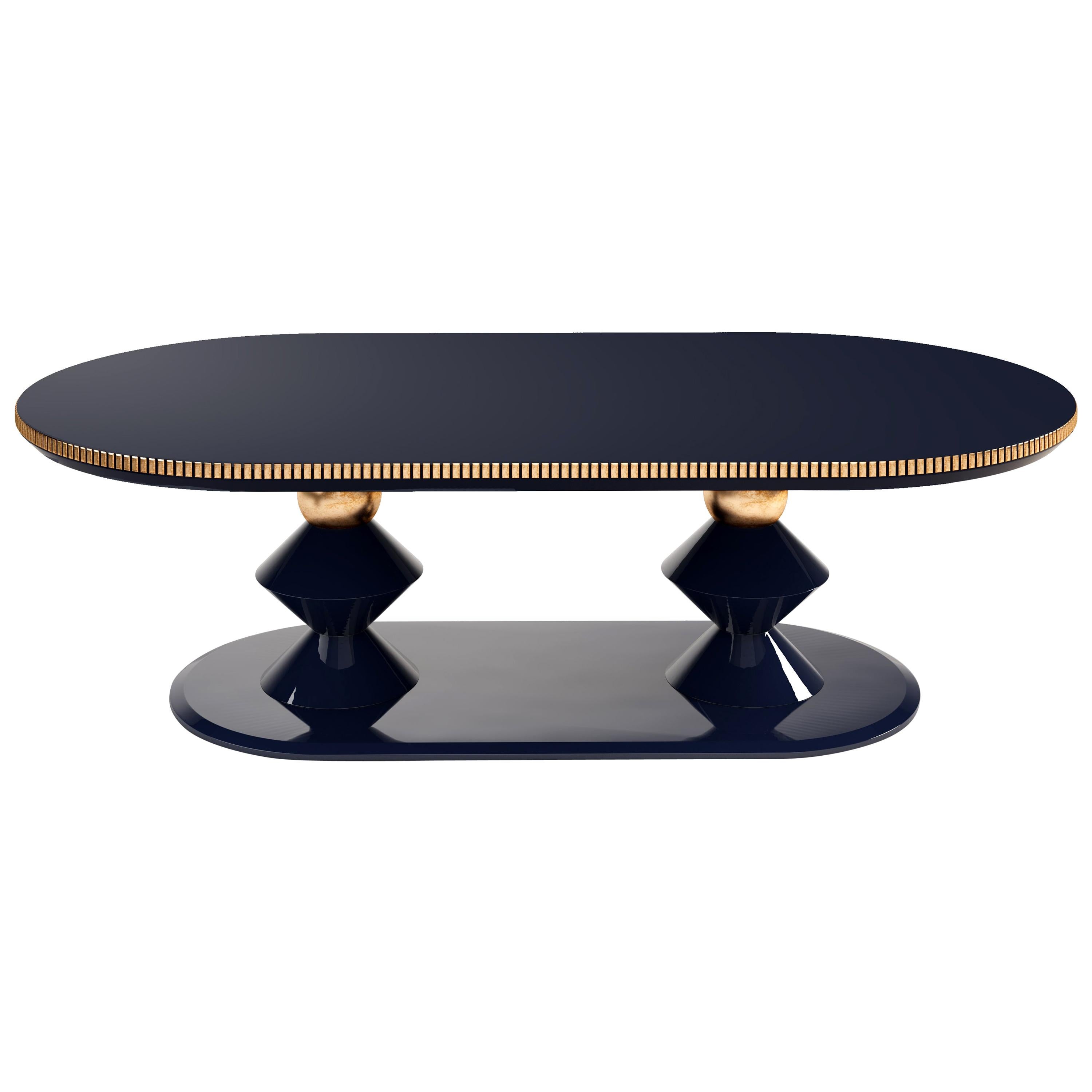 21st Century Cortez II Dining Table Lacquered Wood Gold Leaf