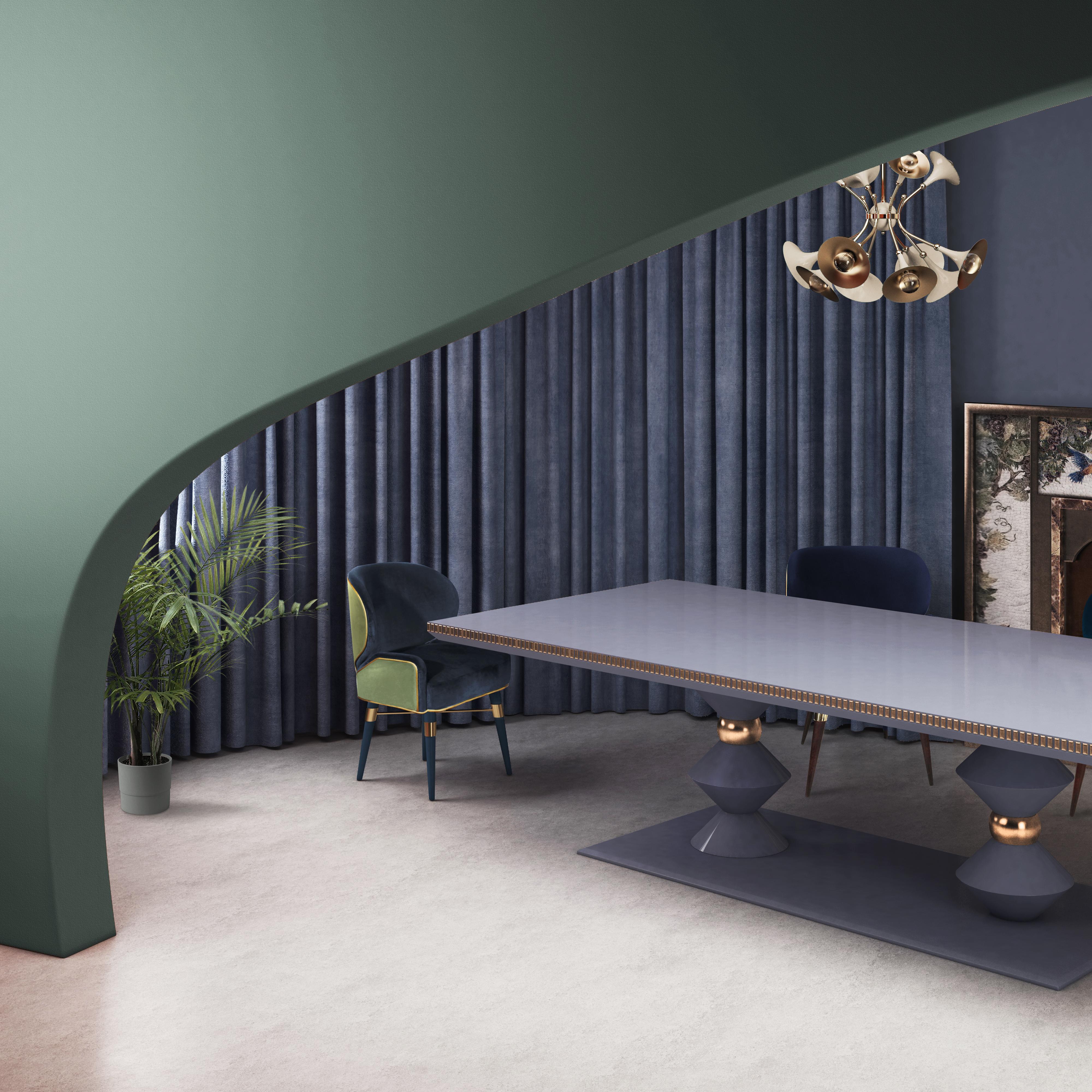 Mesa de Comedor de Mármol Cortez Siglo XXI Madera Lacada Hoja de Oro by Malabar en venta 1
