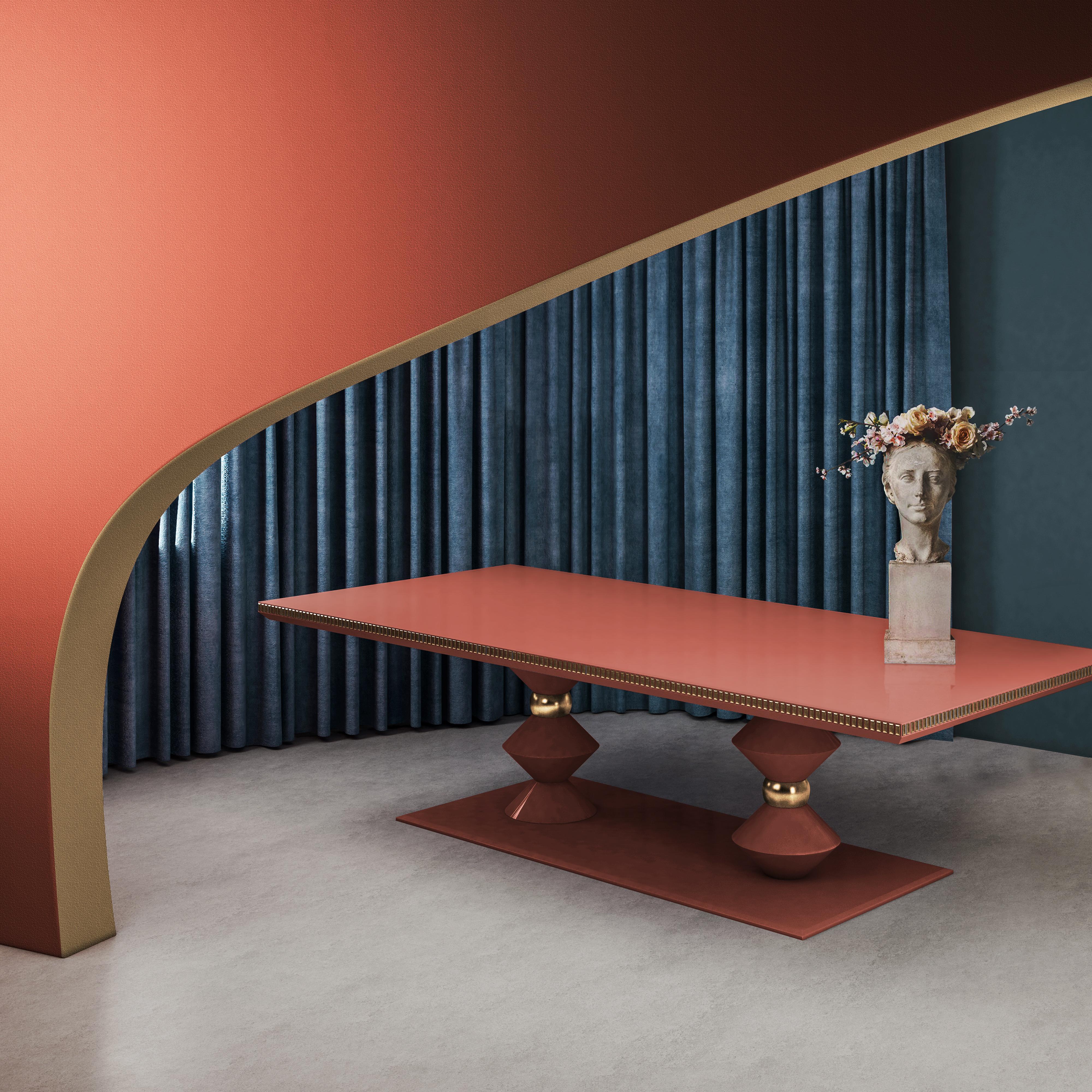 Mesa de Comedor de Mármol Cortez Siglo XXI Madera Lacada Hoja de Oro by Malabar en venta 2