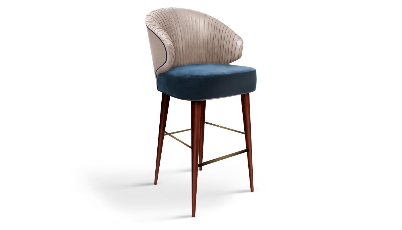 Portuguese 21st Century Cotton Velvet Canyon Bar Chair Walnut Wood For Sale