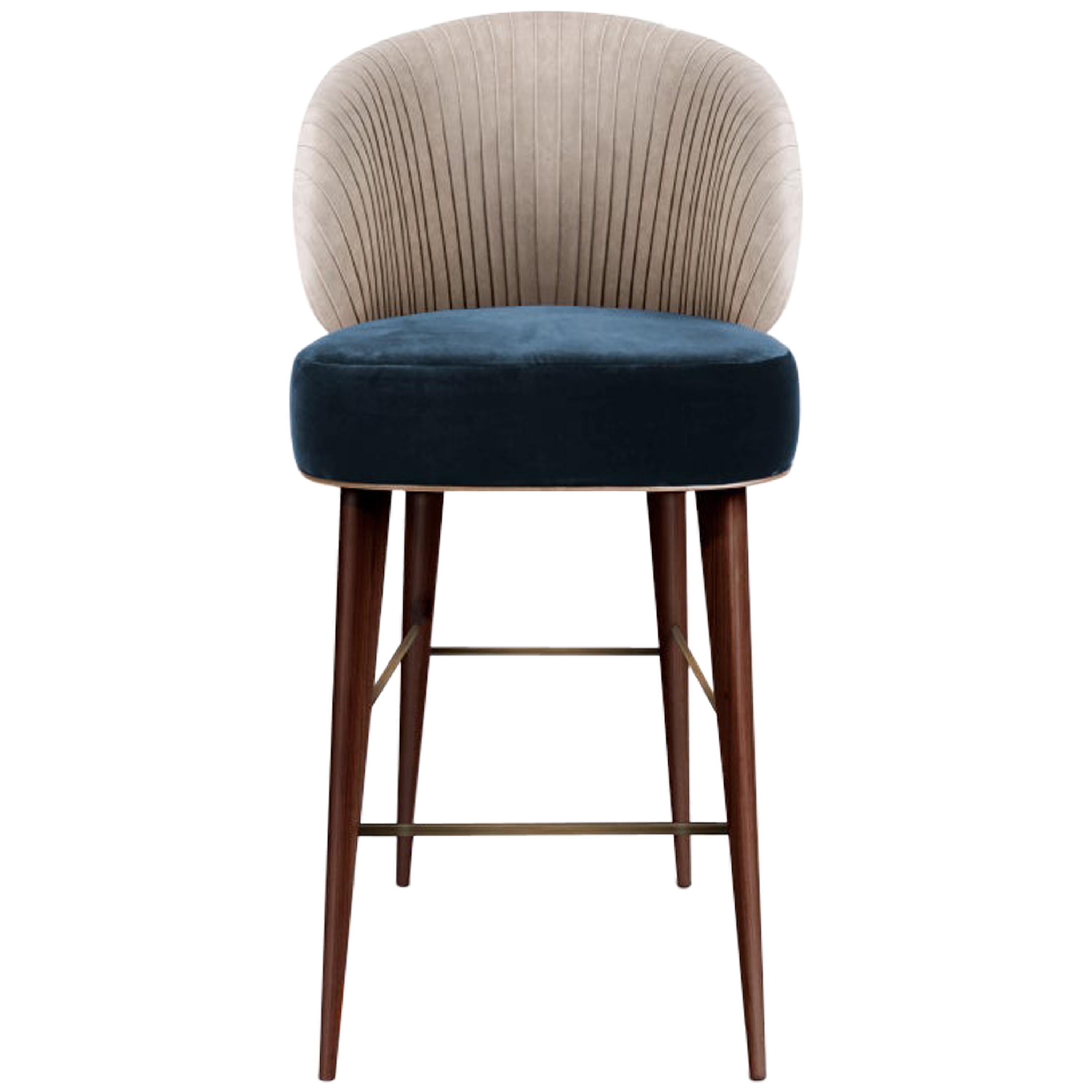 21st Century Cotton Velvet Canyon Bar Chair Walnut Wood For Sale