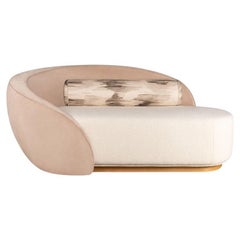 21st Century Cotton Velvet Nancy Chaise Longue Walnut Wood Handmade in Portugal