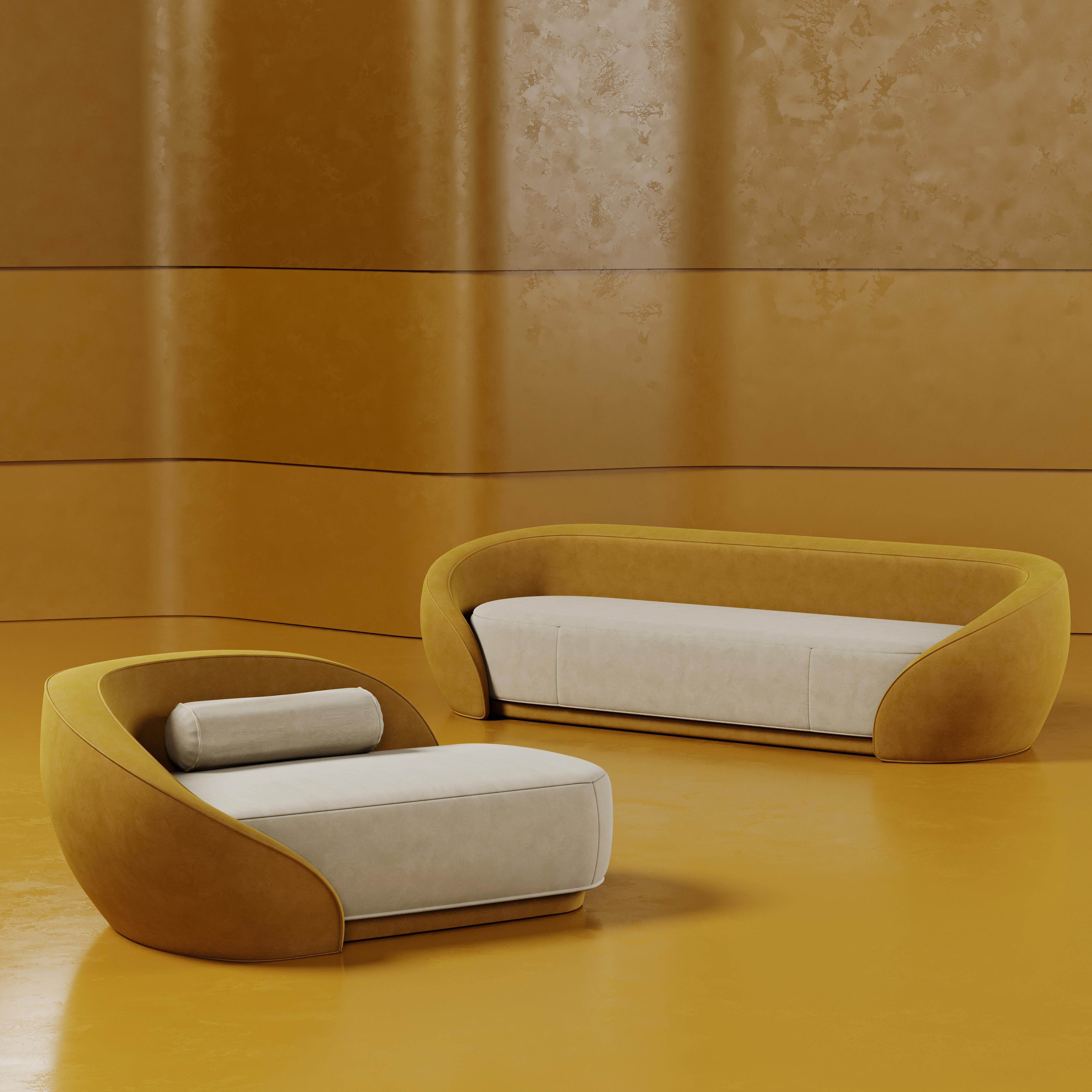 21st Century Cotton Velvet Nancy Chaise Longue Walnut Wood Handmade in Portugal For Sale 2