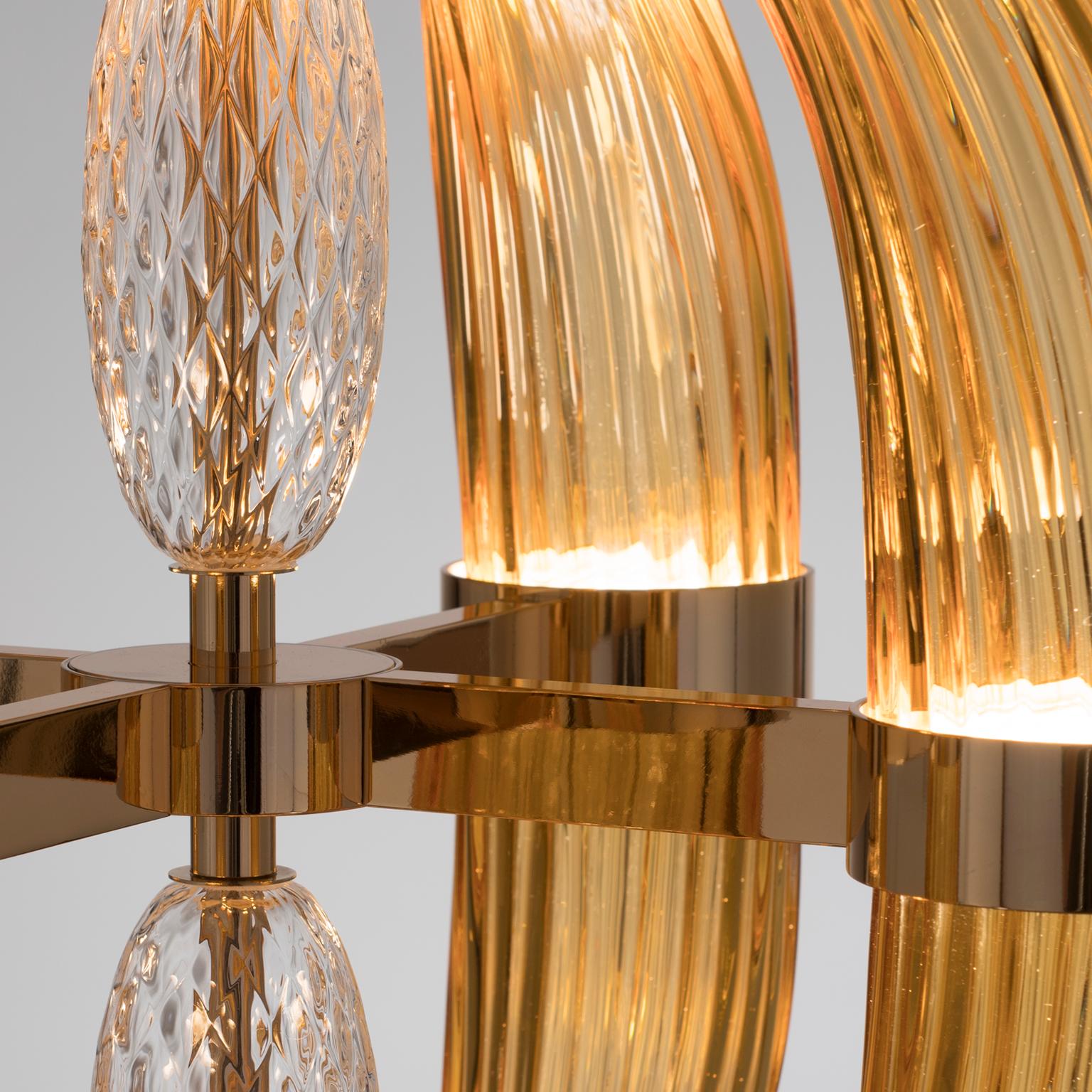 Hand-Crafted 21st Century Coup de Foudre Amber Glass and Gold Chandelier by Roberto Lazzeroni For Sale