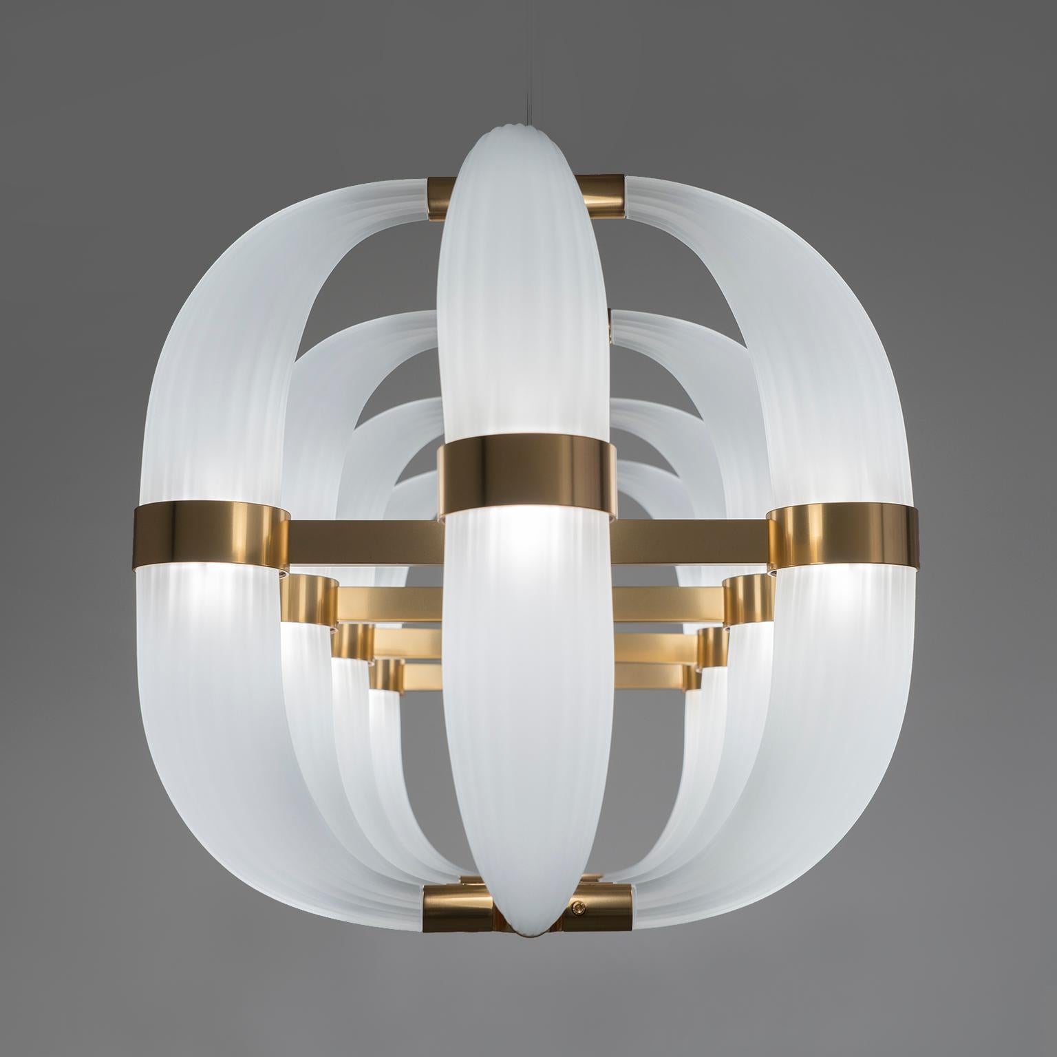 Modern 21st Century Coup De Foudre Satin Blown Glass Chandelier by Roberto Lazzeroni For Sale