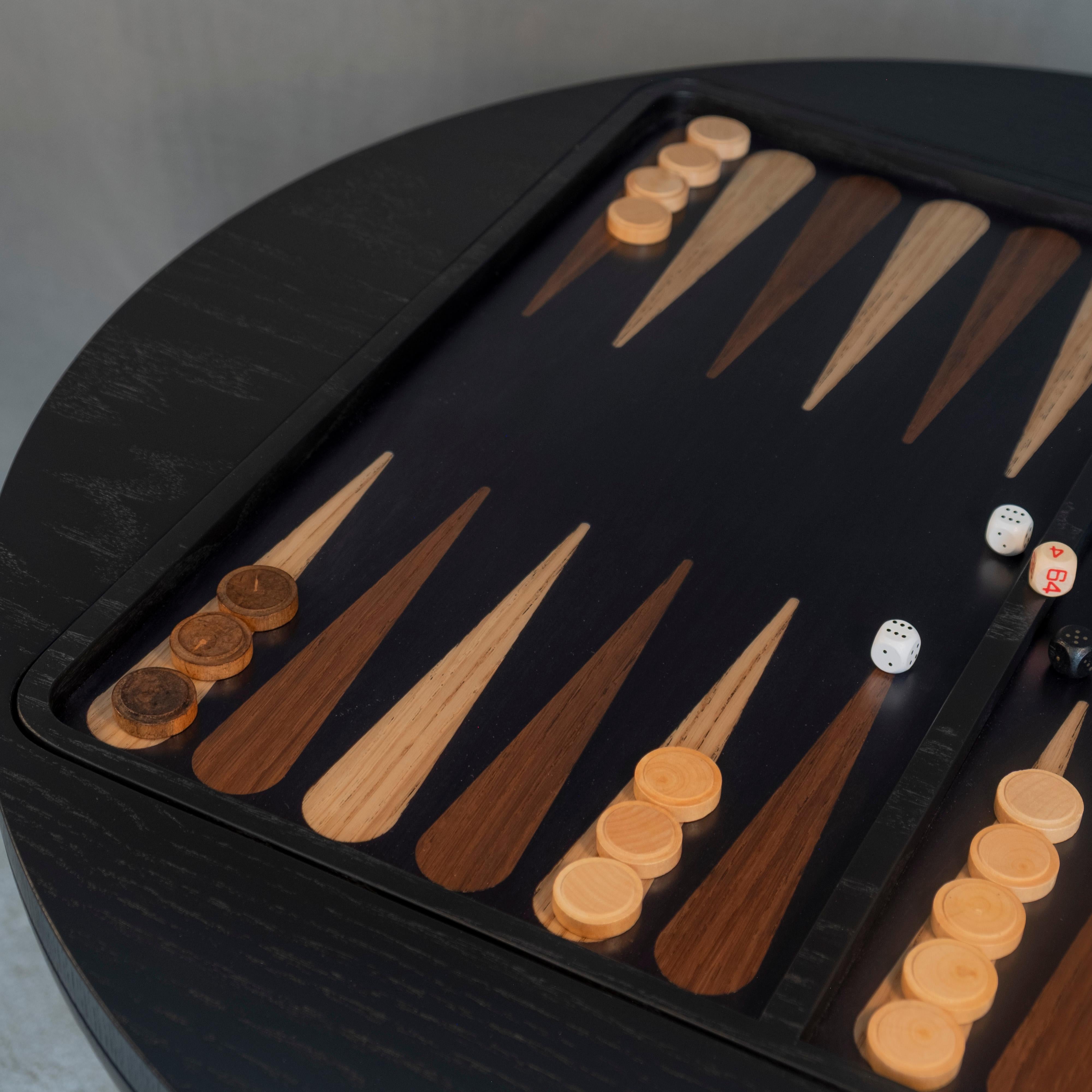 Crawford Backgammon-Tisch aus Holz, 21. Jahrhundert, hergestellt in Portugal von Wood Tailors (Leder) im Angebot