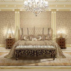 21st Century Cream Beige Double Bed by Modenese Gastone, Upholstered Headboard