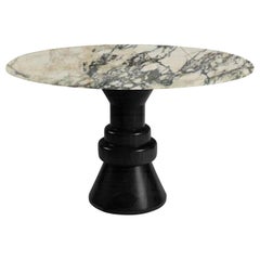 21st Century Cream Marble Round Dining Table with Sculptural Black Wooden Base