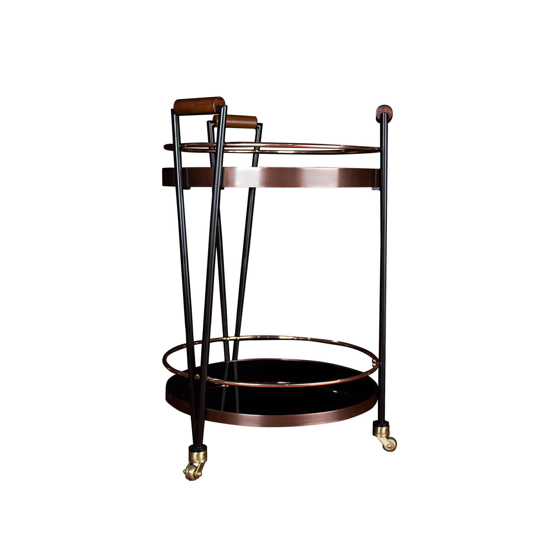 Portuguese 21st Century Crossroads Bar Cart Copper and Brass For Sale