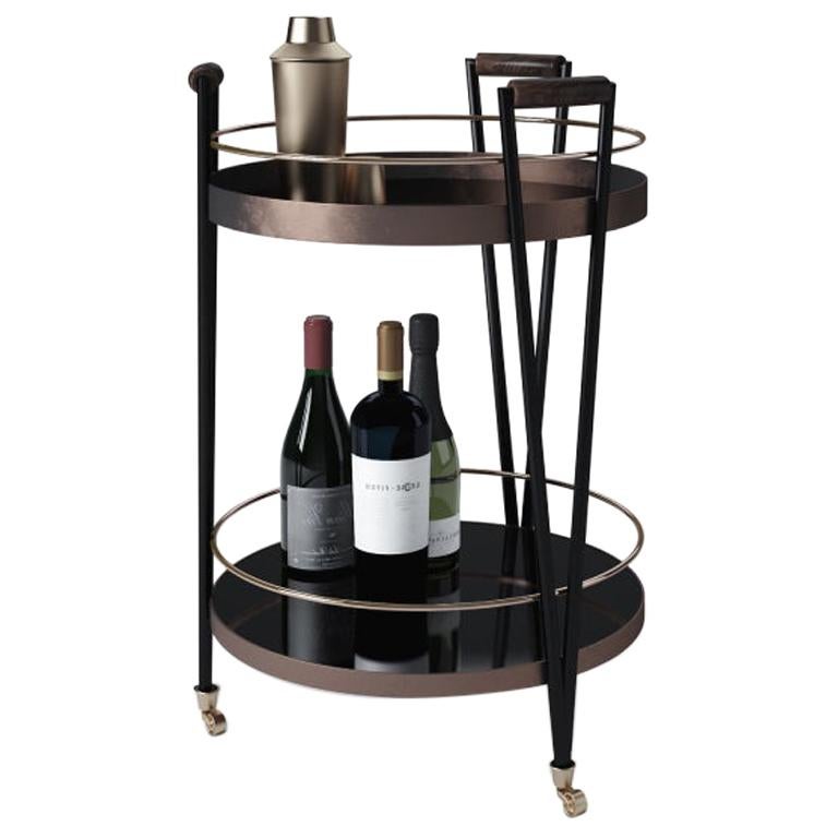 21st Century Crossroads Bar Cart Copper and Brass For Sale
