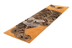 21st Century Crunching Tiger Art Deco Pictorial Runner Wool Rug