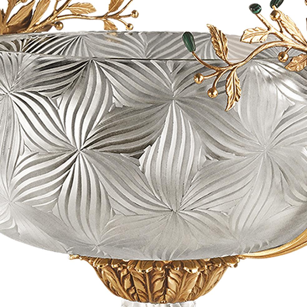 Louis XVI 21st Century Crystal  and Golden Bronze Bowl with malachite stones For Sale