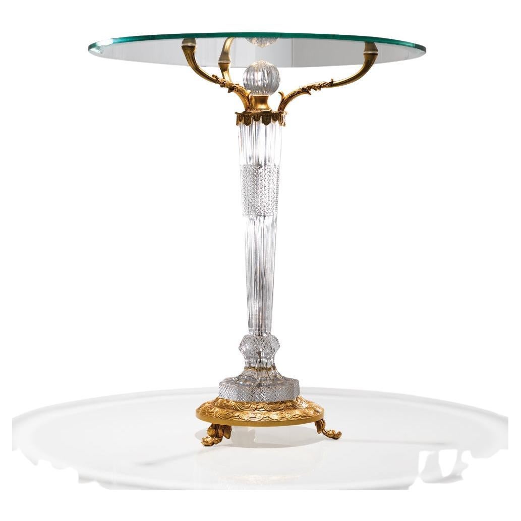 21st Century, Crystal Side Table with One Leg and Temperated Glass Top For Sale