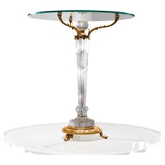 21e siècle, table d'appoint en cristal avec une jambe et un plateau en verre trempé