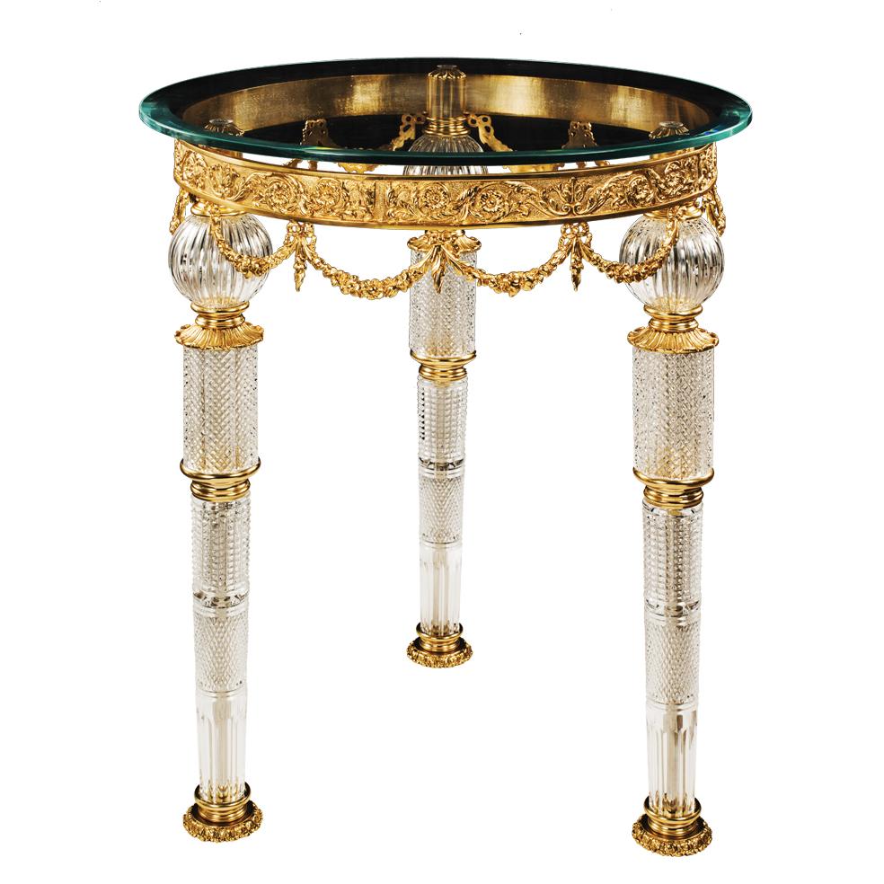 Louis XVI 21st Century, Crystal Side Table with three Legs and Temperated Glass Top For Sale