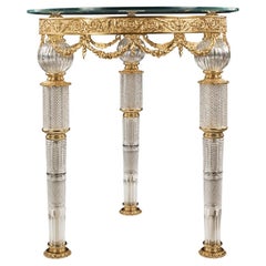 21st Century, Crystal Side Table with three Legs and Temperated Glass Top