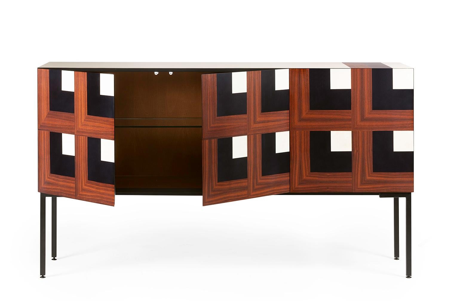 Italian 21st Century Cubo Inlaid Sideboard in Ash, Maple, Walnut, Made in Italy, Hebanon For Sale