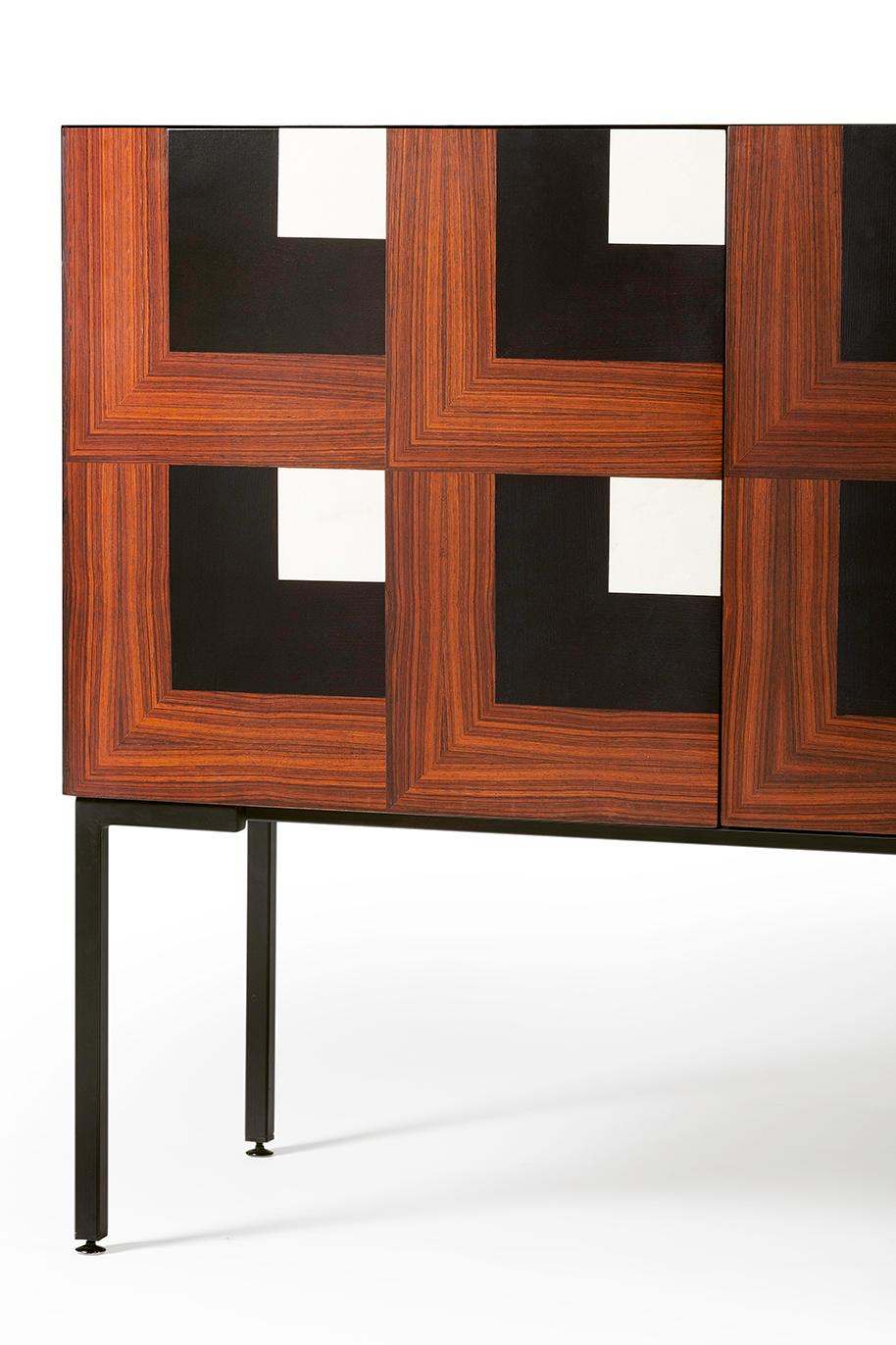Hand-Crafted 21st Century Cubo Inlaid Sideboard in Ash, Maple, Walnut, Made in Italy, Hebanon For Sale