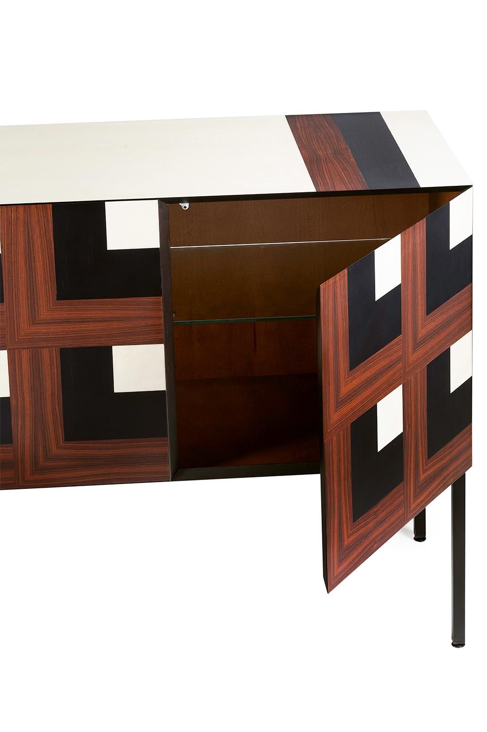 21st Century Cubo Inlaid Sideboard in Ash, Maple, Walnut, Made in Italy, Hebanon In New Condition For Sale In Nocera Superiore, Campania