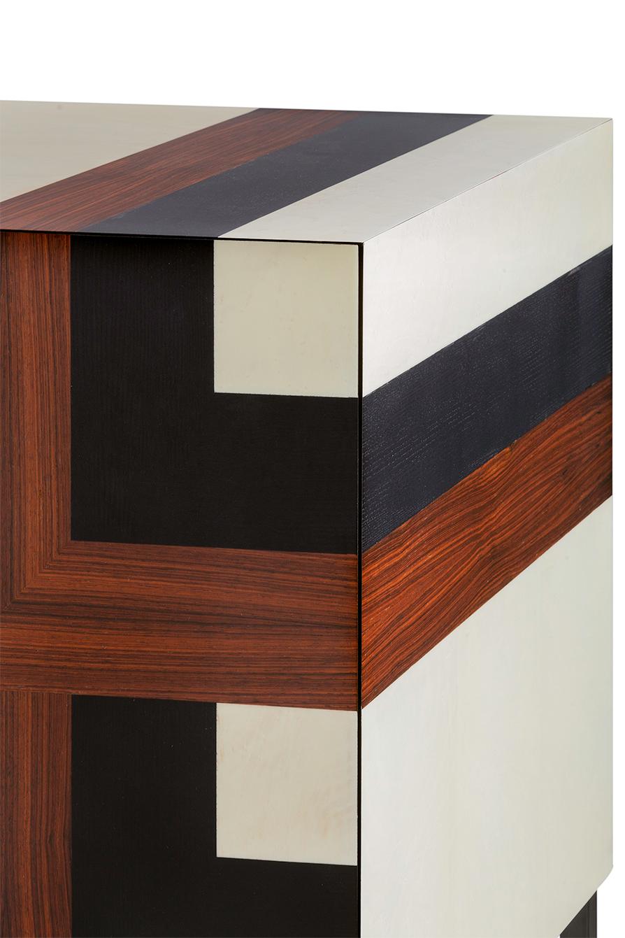 Contemporary 21st Century Cubo Inlaid Sideboard in Ash, Maple, Walnut, Made in Italy, Hebanon For Sale