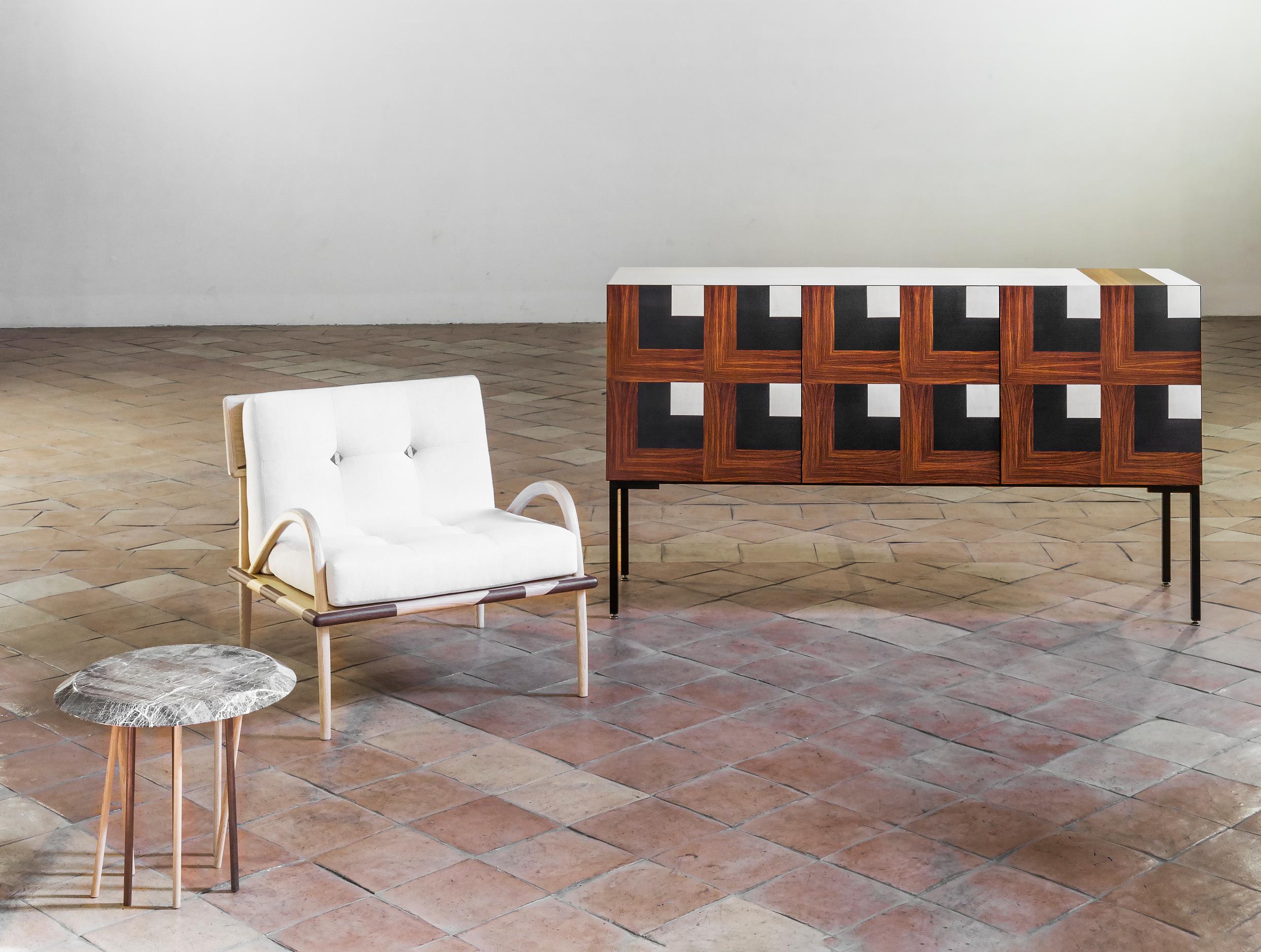 Glass 21st Century Cubo Inlaid Sideboard in Ash, Maple, Walnut, Made in Italy, Hebanon For Sale