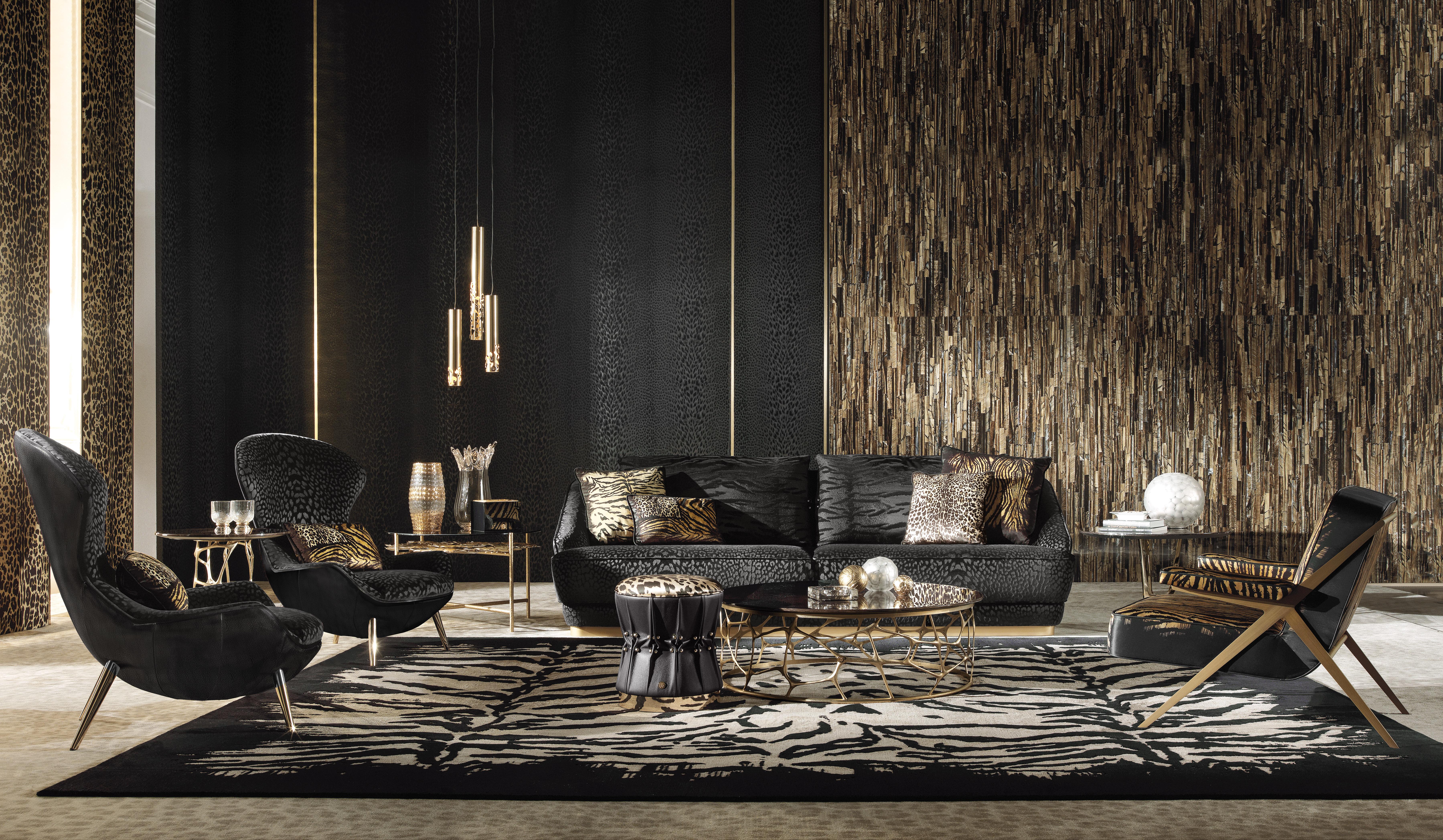 21st Century Curacao Bergère in Black Fabric by Roberto Cavalli Home Interiors In New Condition For Sale In Cantù, Lombardia