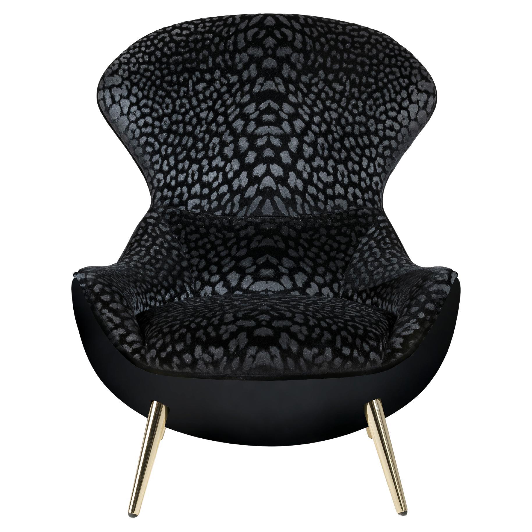 21st Century Curacao Bergère in Black Fabric by Roberto Cavalli Home Interiors For Sale