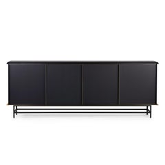 21st Century Curio Sideboard in Black Ash, Brass Etched Steel, Made in Italy