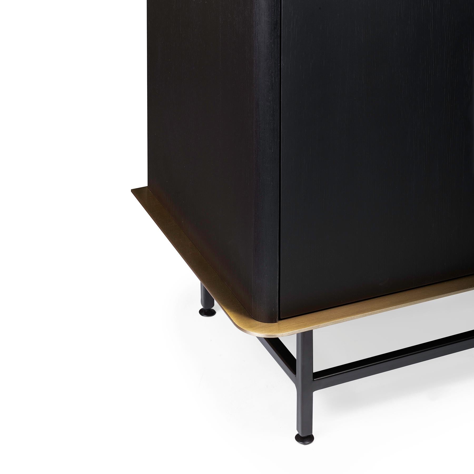 Veneer 21st Century Curio Sideboard in Black Ash, Brass Etched Steel, Made in Italy For Sale