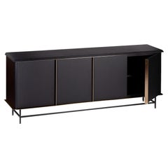 21st Century Curio Sideboard in Black Ash, Brass Etched Steel, Made in Italy
