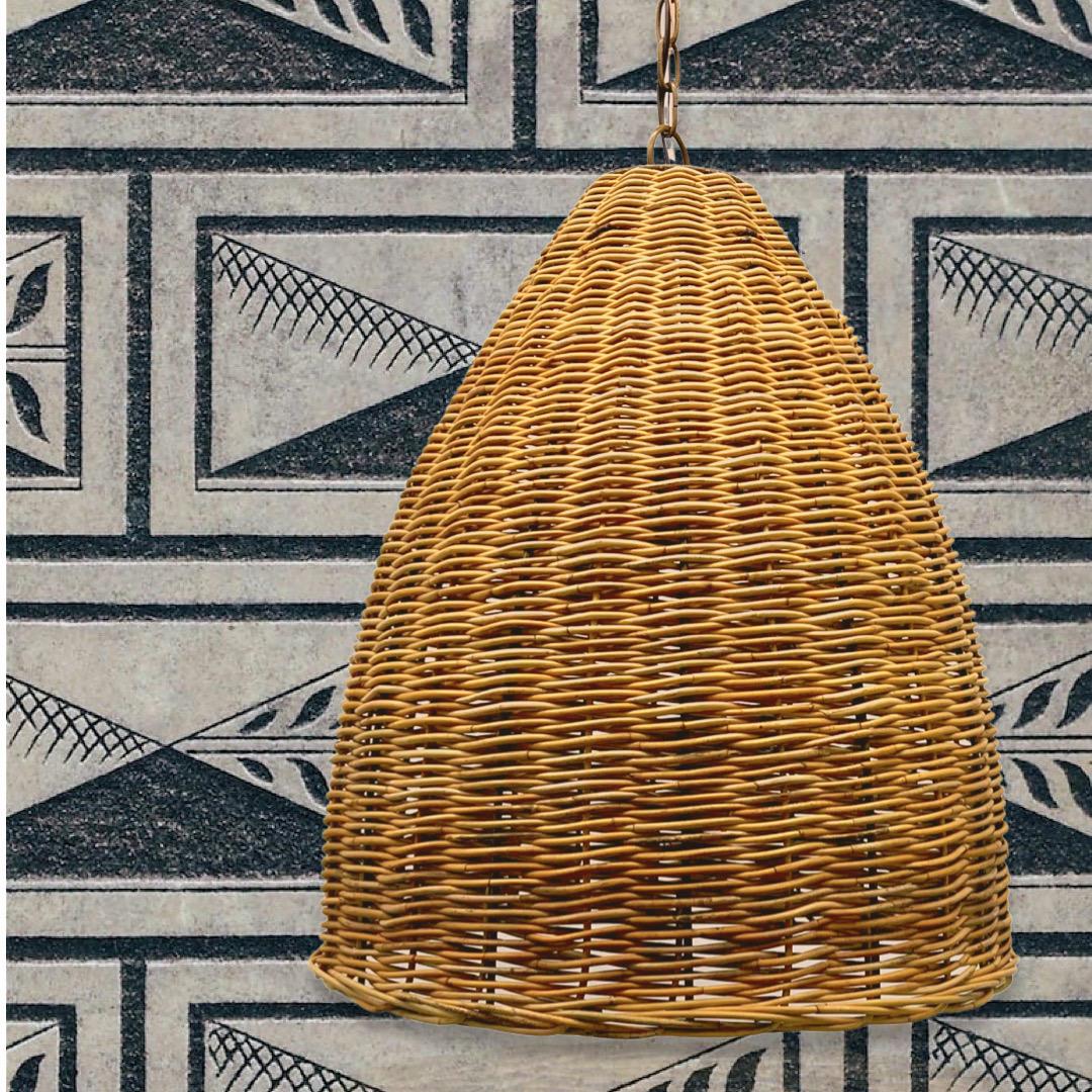 I adore this large dome-shaped natural basket pendant by Currey and Co. This is a large 1-light pendant ceiling light. The Basket Pendant is woven from natural Arurog. Its dome shape brings it an organic flair making this rattan pendant timeless and