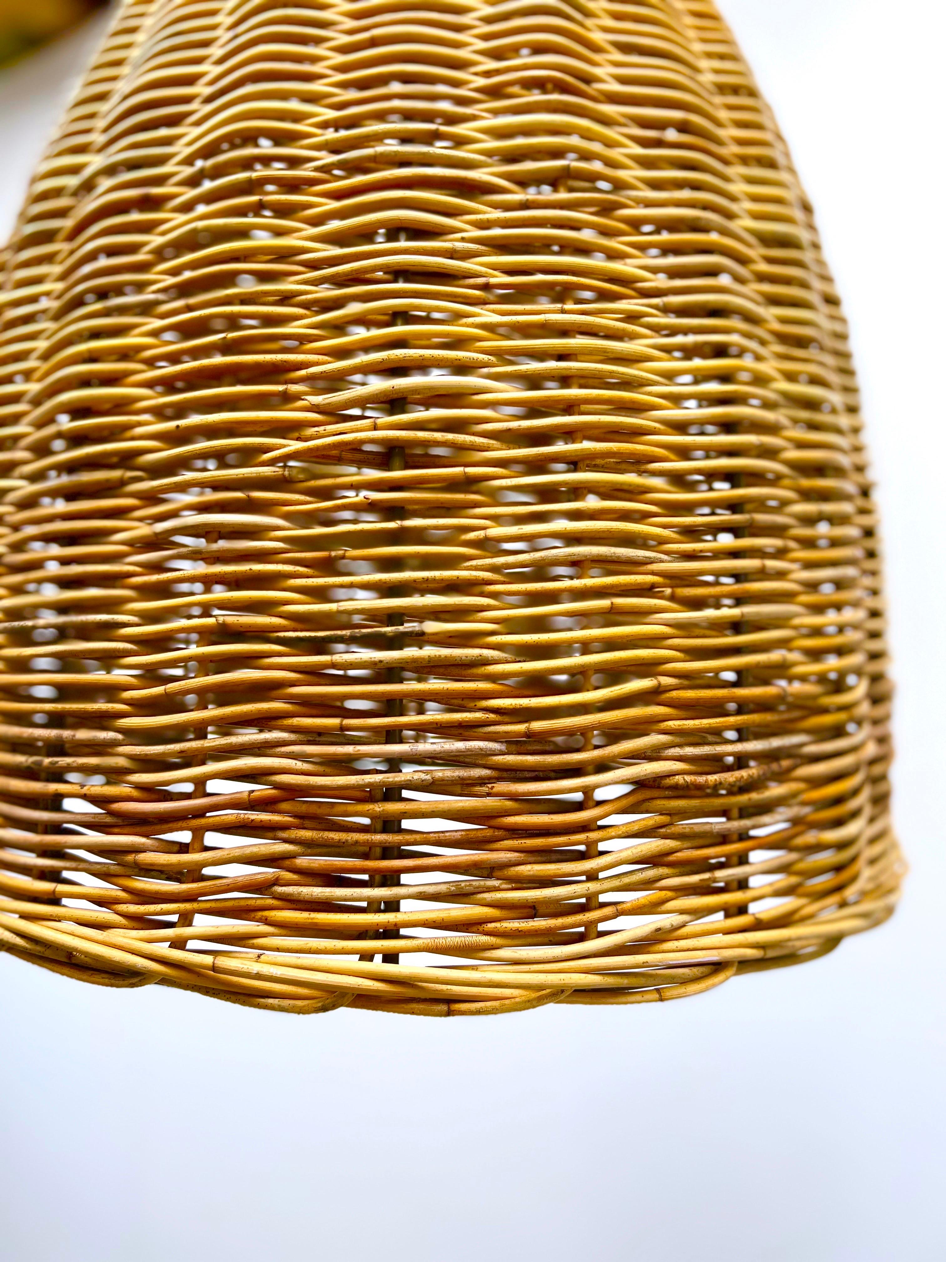 Bohemian 21st Century Currey and Company Large Rattan Basket Pendant Light For Sale