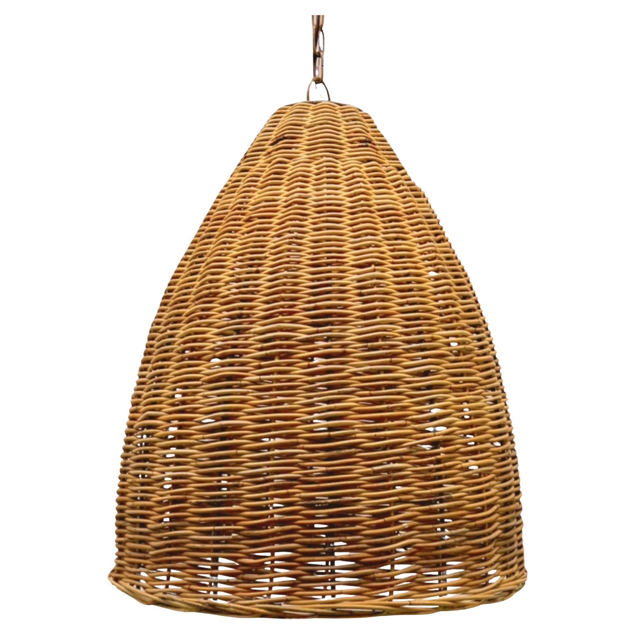 21st Century Currey and Company Large Rattan Basket Pendant Light For Sale