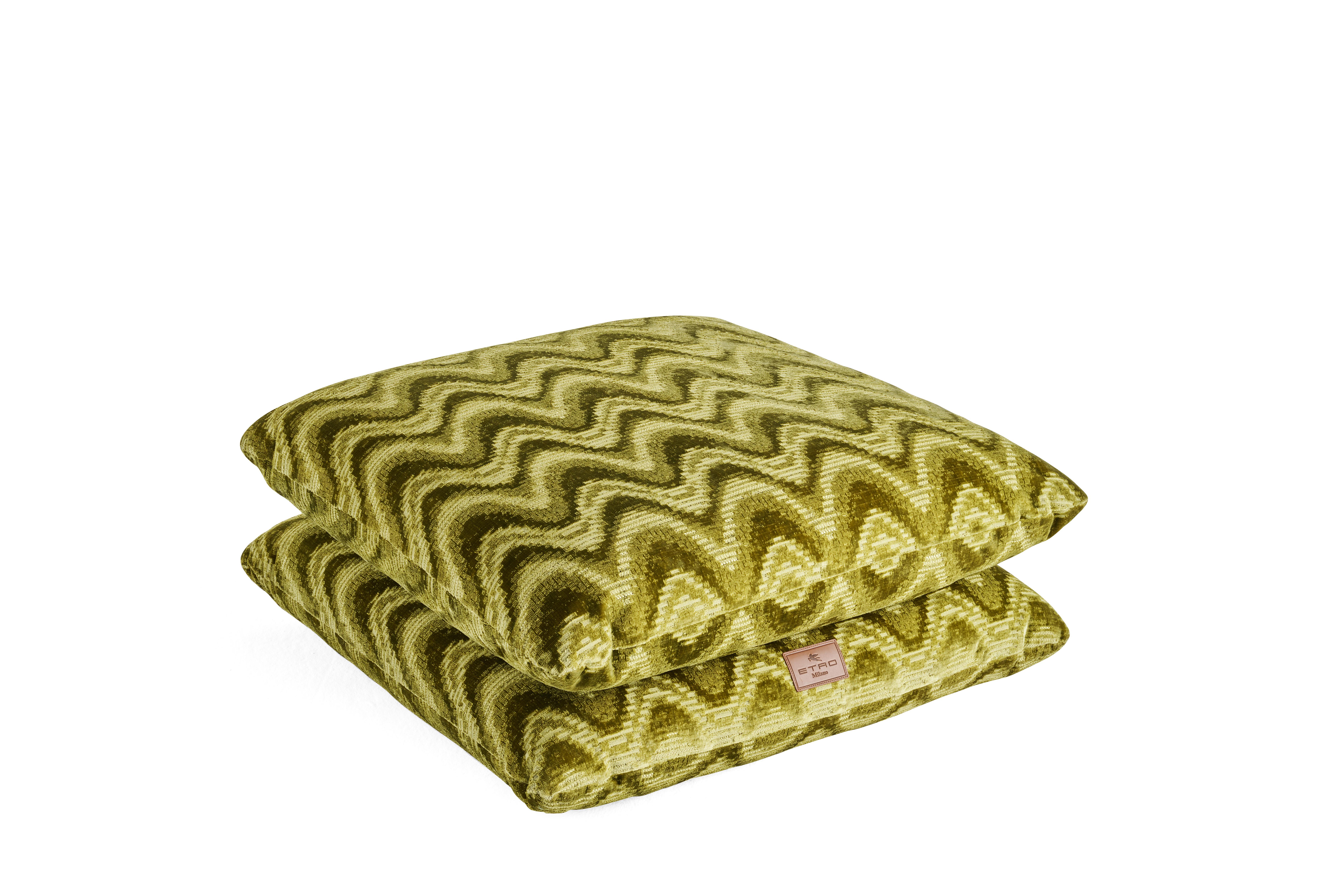 Modern 21st Century Cushy Pouf in Green Fabric by Etro Home Interiors For Sale
