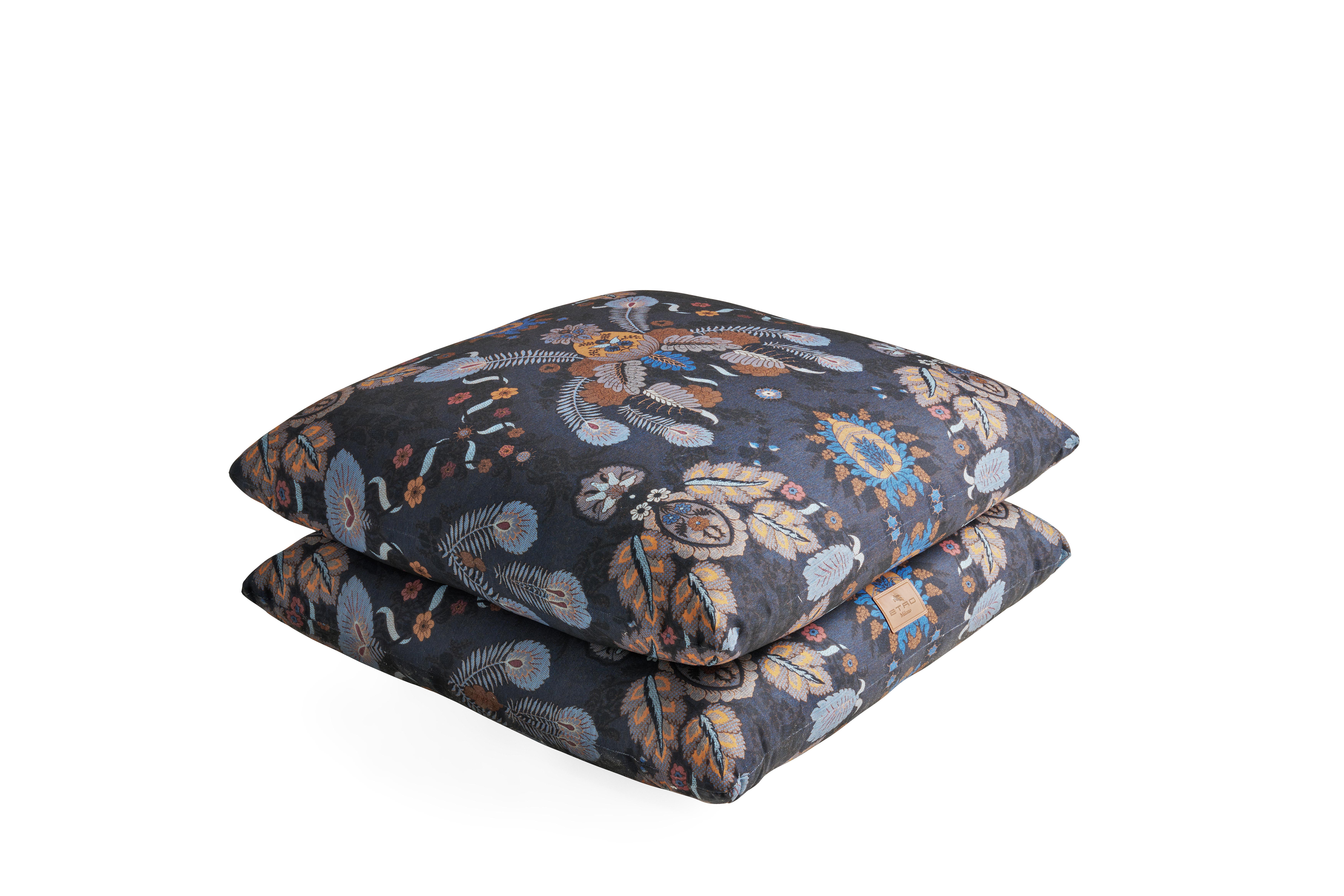 Italian 21st Century Cushy Pouf in Outdoor Fabric col. Blue by Etro Home Interiors For Sale