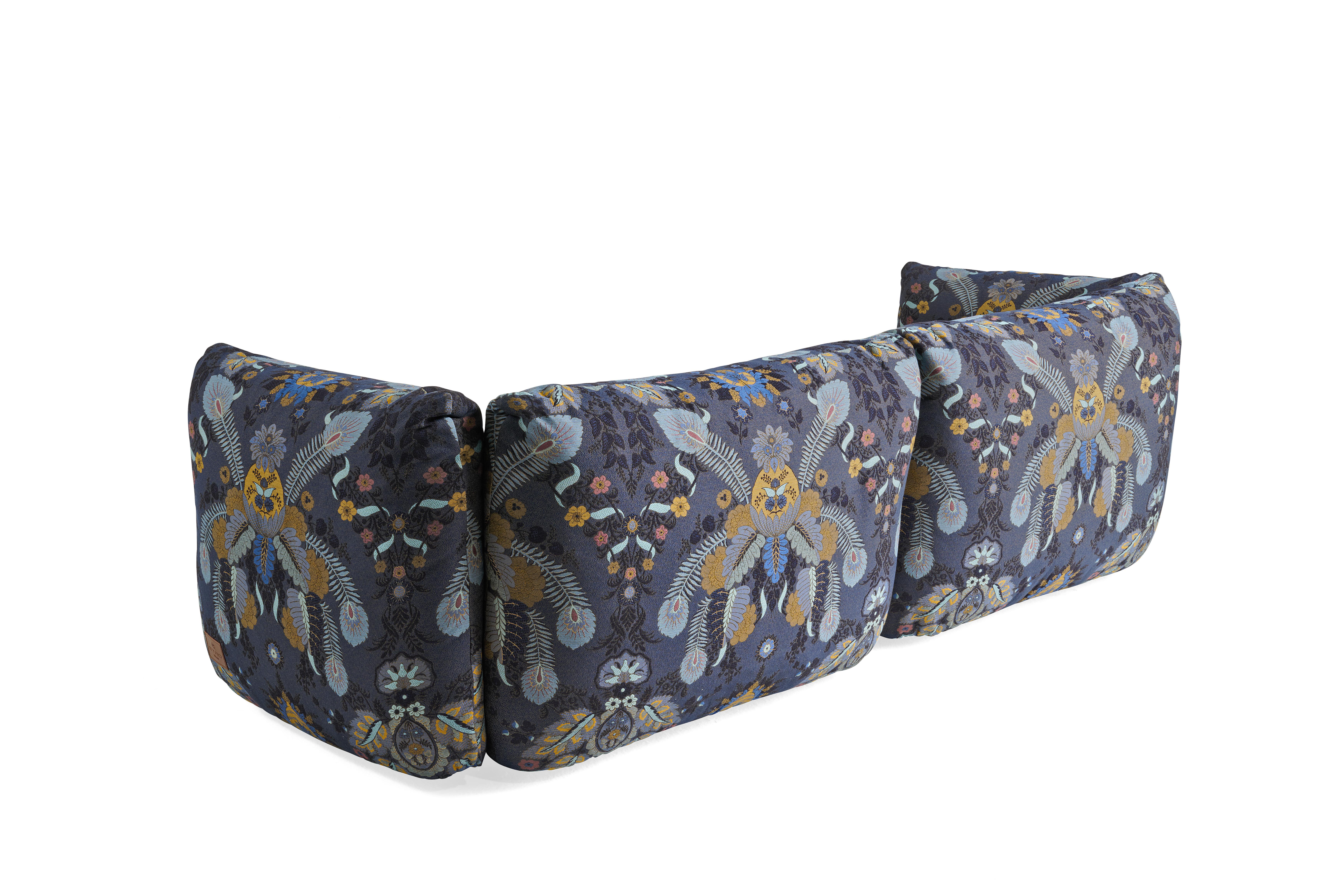 Modern 21st Century Cushy Sofa in Blue Jacquard Fabric by Etro Home Interiors For Sale