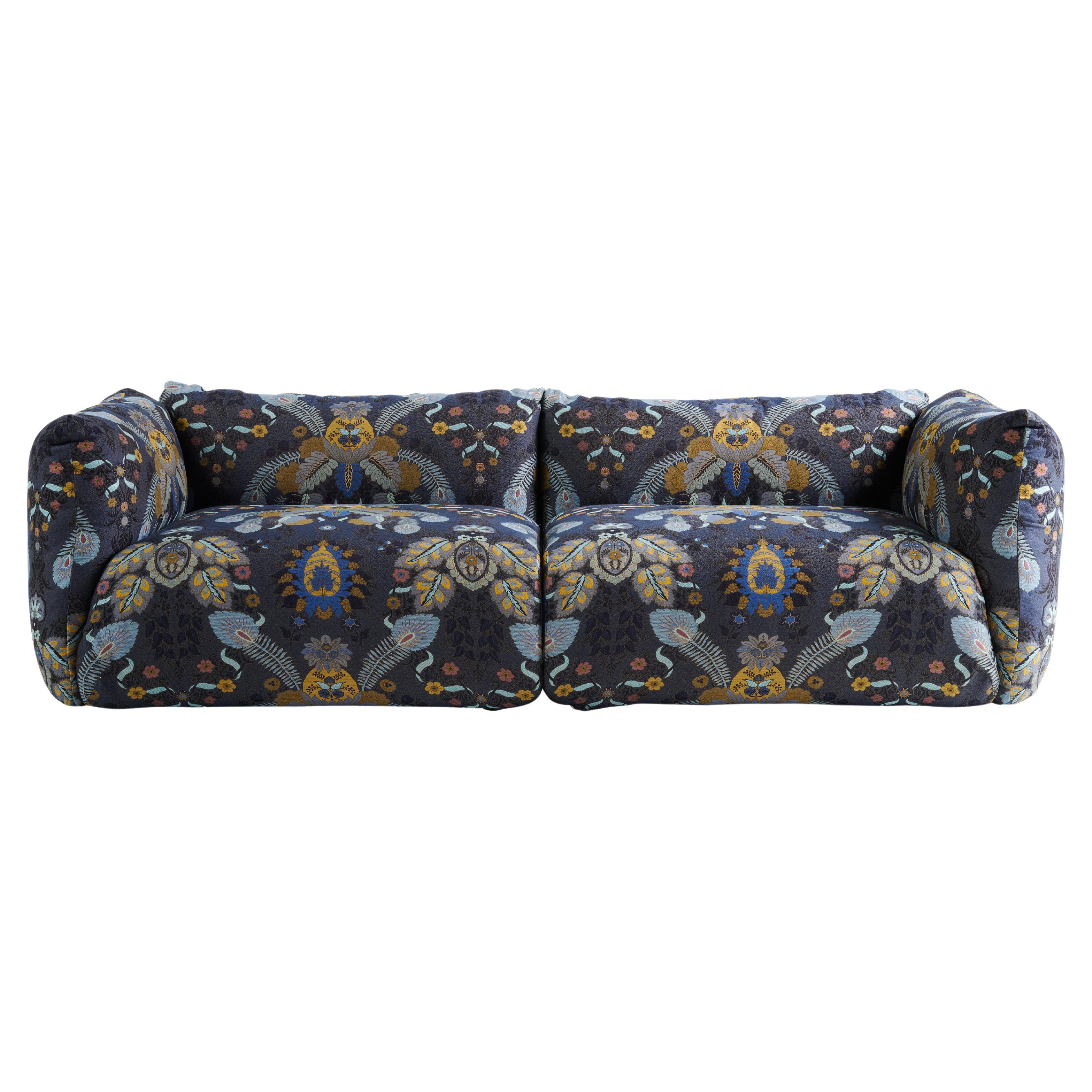 21st Century Cushy Sofa in Blue Jacquard Fabric by Etro Home Interiors For Sale