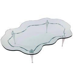 Coffee Table With Glass Top And Polished Aluminum Base