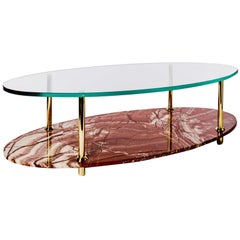 Italian Marble Coffee Table With Glass Top And Solid Brass Legs
