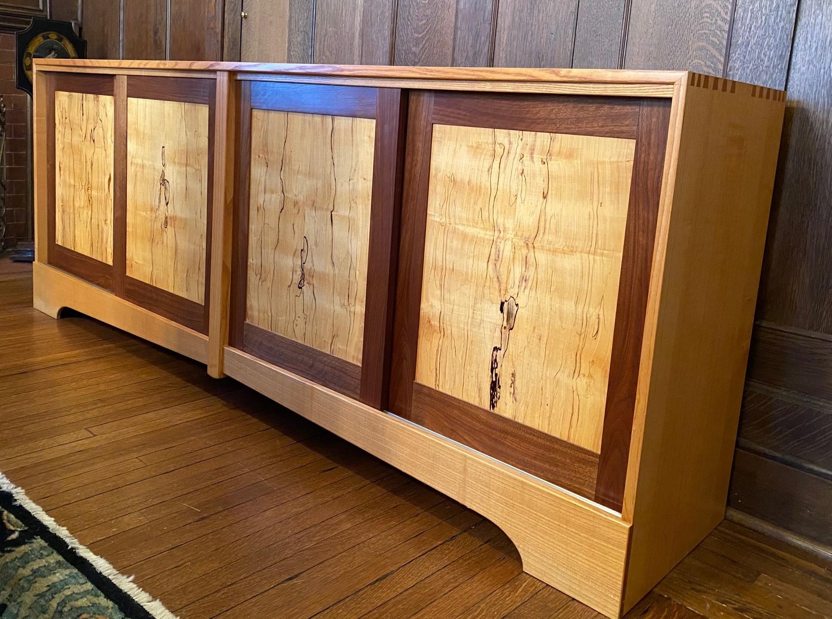 Custom Inlaid Wood Sideboard of Spalted Maple and Ash by Noden Design Studios NJ For Sale 2