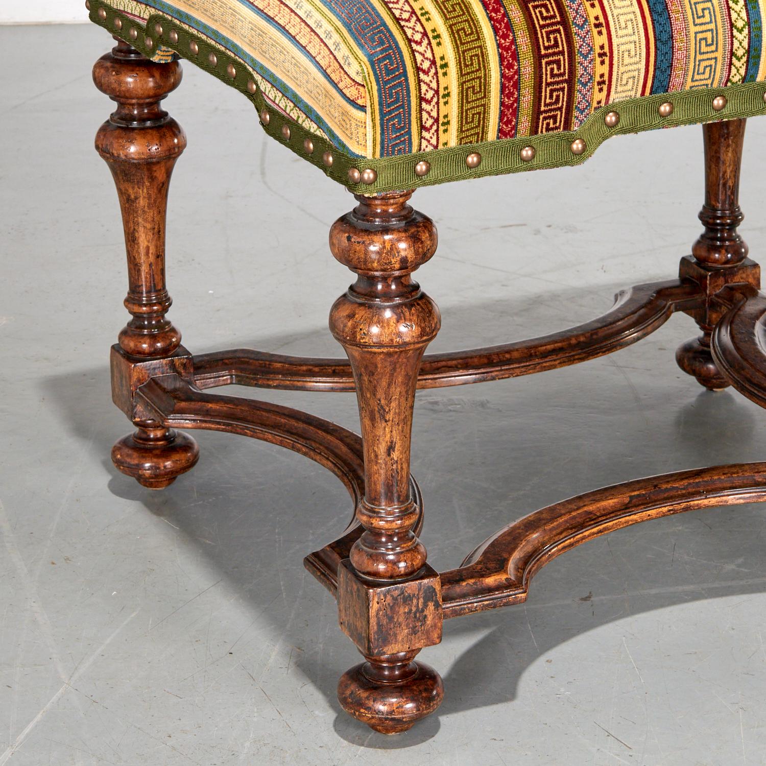 American 21st Century Custom Pair of Louis XIV Style Walnut Stools by Formations, CA, USA For Sale