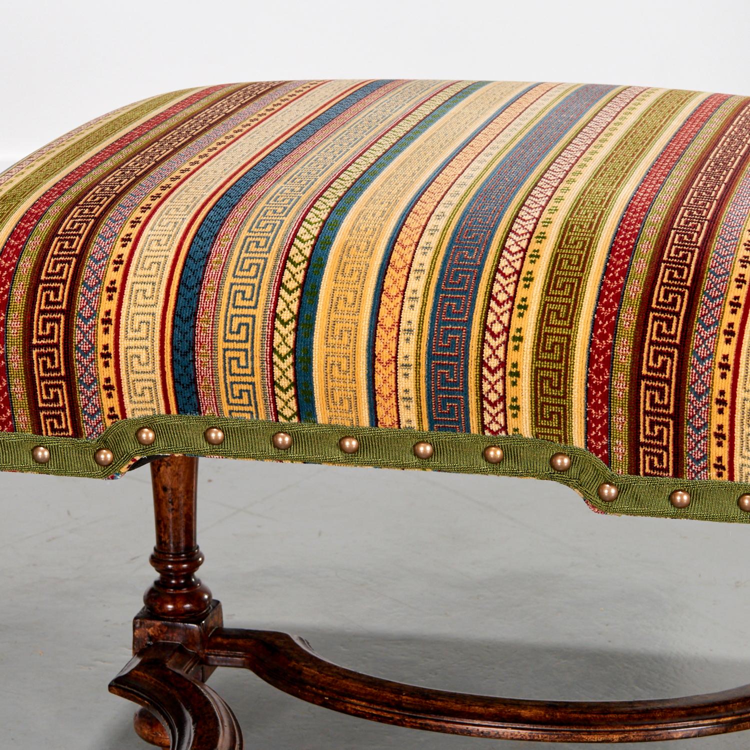 Hand-Crafted 21st Century Custom Pair of Louis XIV Style Walnut Stools by Formations, CA, USA For Sale