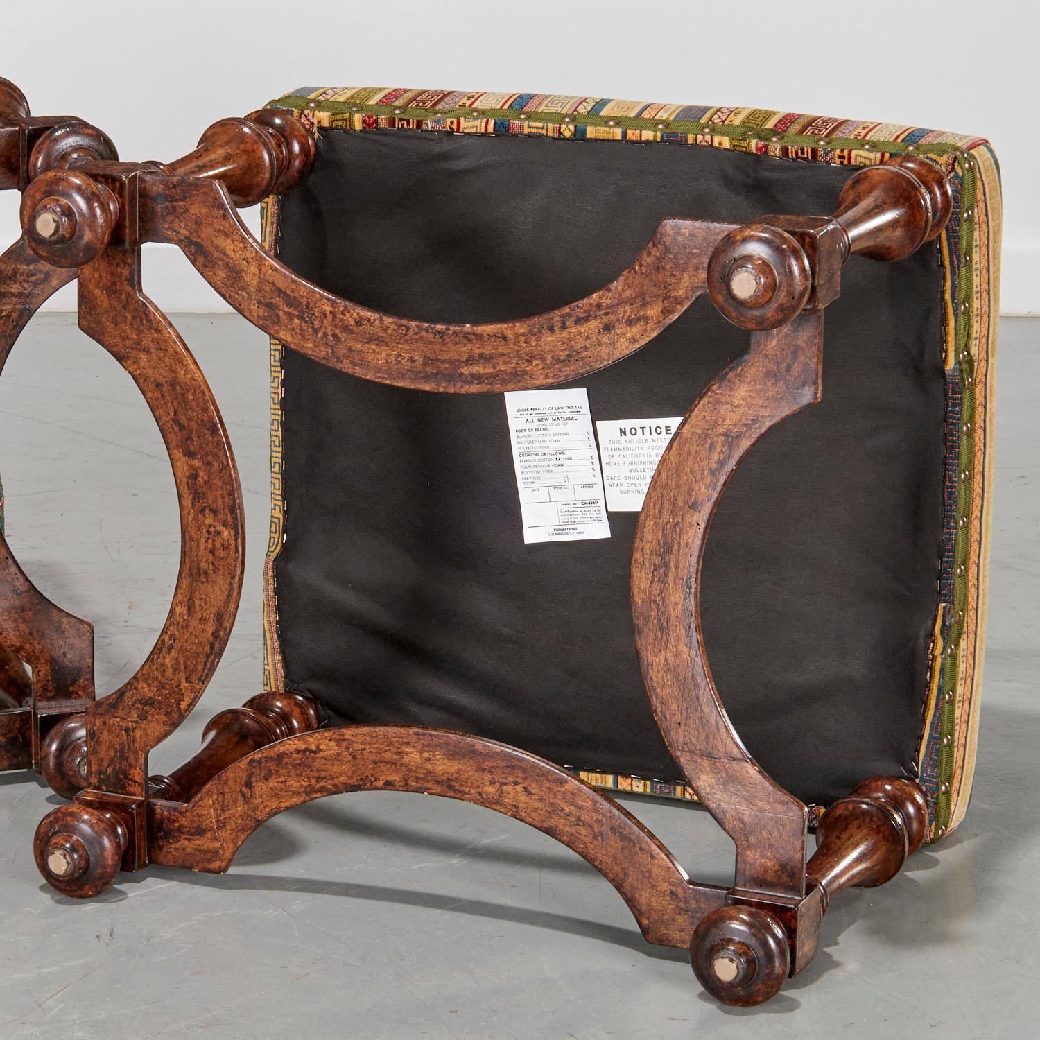 Contemporary 21st Century Custom Pair of Louis XIV Style Walnut Stools by Formations, CA, USA For Sale